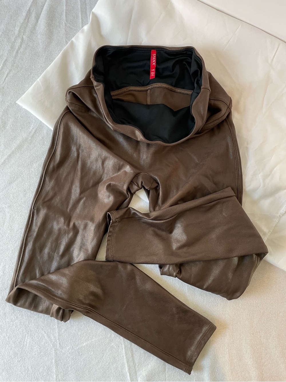SPANX Brown Faux Leather Nylon and Elastic Leggings Size L